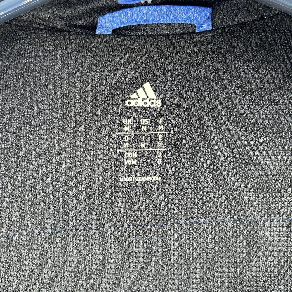 Adidas Jacket Mens Medium Blue Gray Hooded 3 Stripes Windbreaker Zip Up Athletic